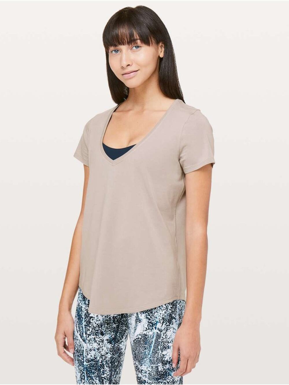 Lululemon V-Neck Short Sleeve Women's Top in Taupe Small
